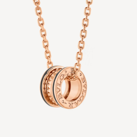 Bvlgari Zero 1 Rock Pendant Pink Gold Black Necklace