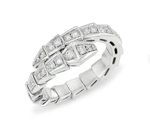 Bvlgari Serpenti Ring Silver Cubic Zirconia Paved 4MM