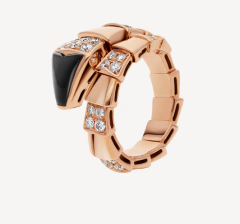 Bvlgari Serpenti Ring Pink Gold Cubic Zirconia Onyx