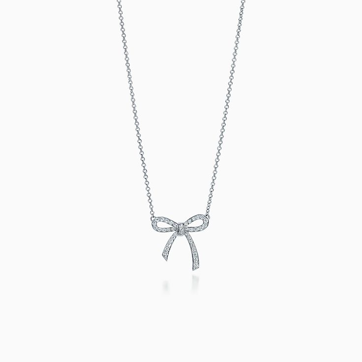 Tiffany Ribbon Necklace Bow Pendant Cubic Zirconia Charm Chain