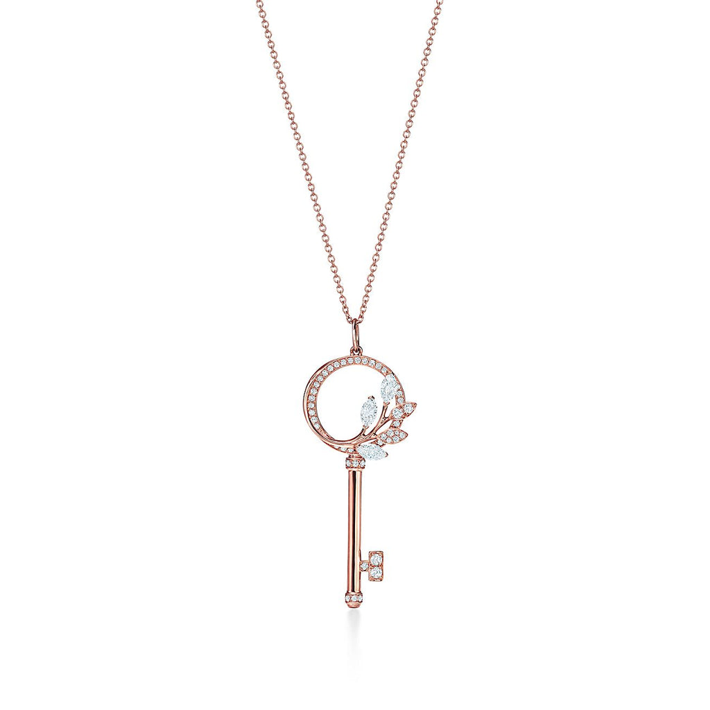 Tiffany Victoria Cubic Zirconia Pink Gold Vine Circle Key Necklace