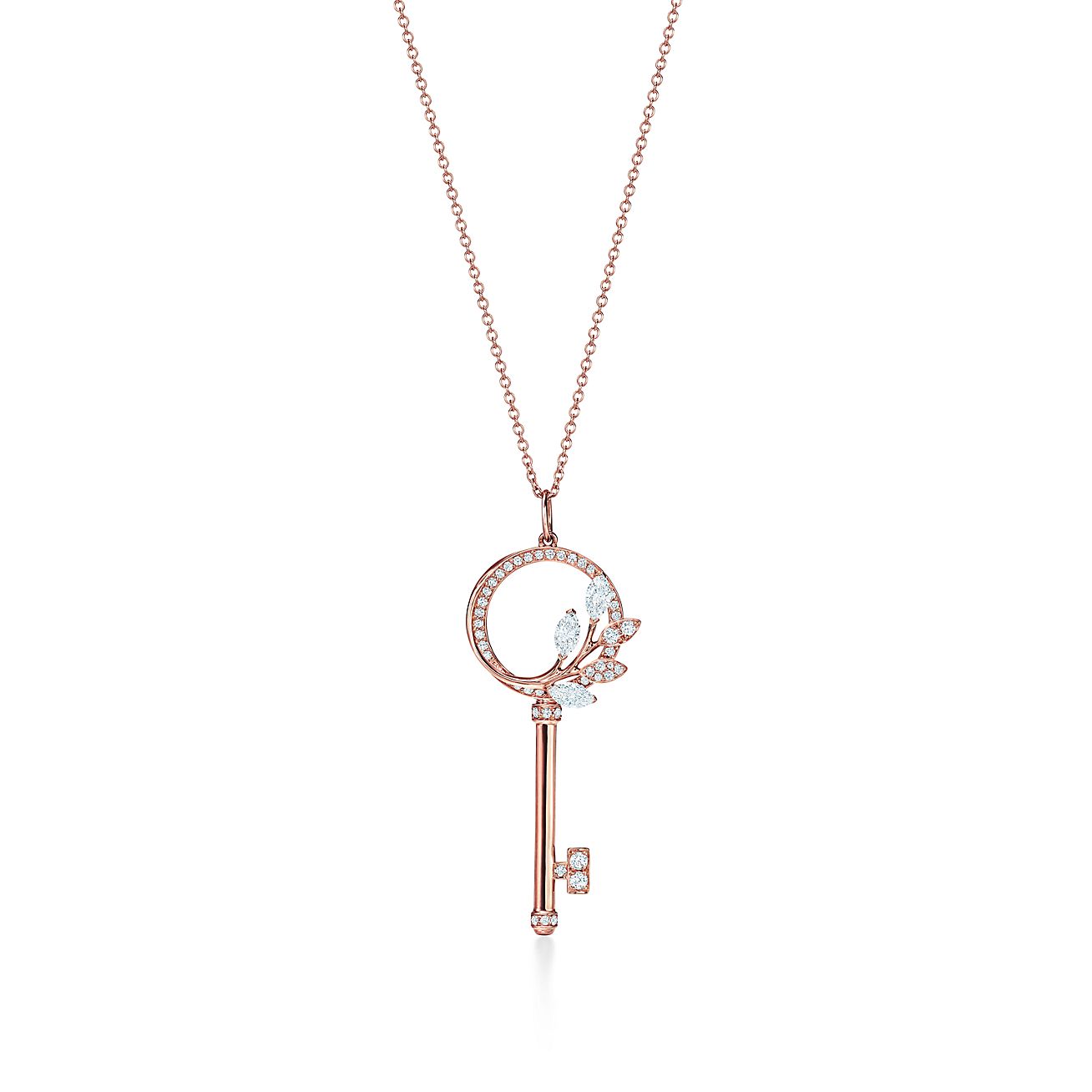 Tiffany Victoria Cubic Zirconia Pink Gold Vine Circle Key Necklace