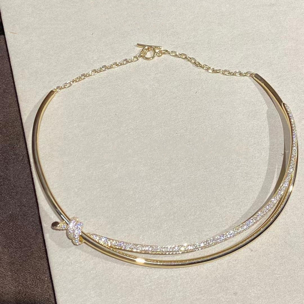 Tiffany Knot Double Row Necklace in Yellow Gold with Cubic Zirconia