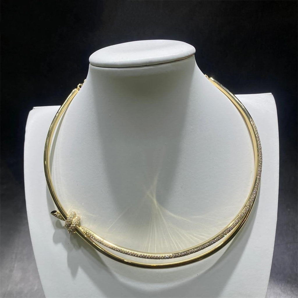 Tiffany Knot Double Row Necklace in Yellow Gold with Cubic Zirconia