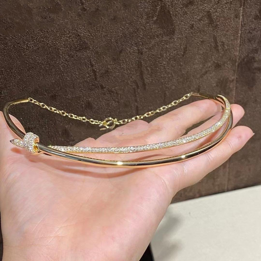 Tiffany Knot Double Row Necklace in Yellow Gold with Cubic Zirconia