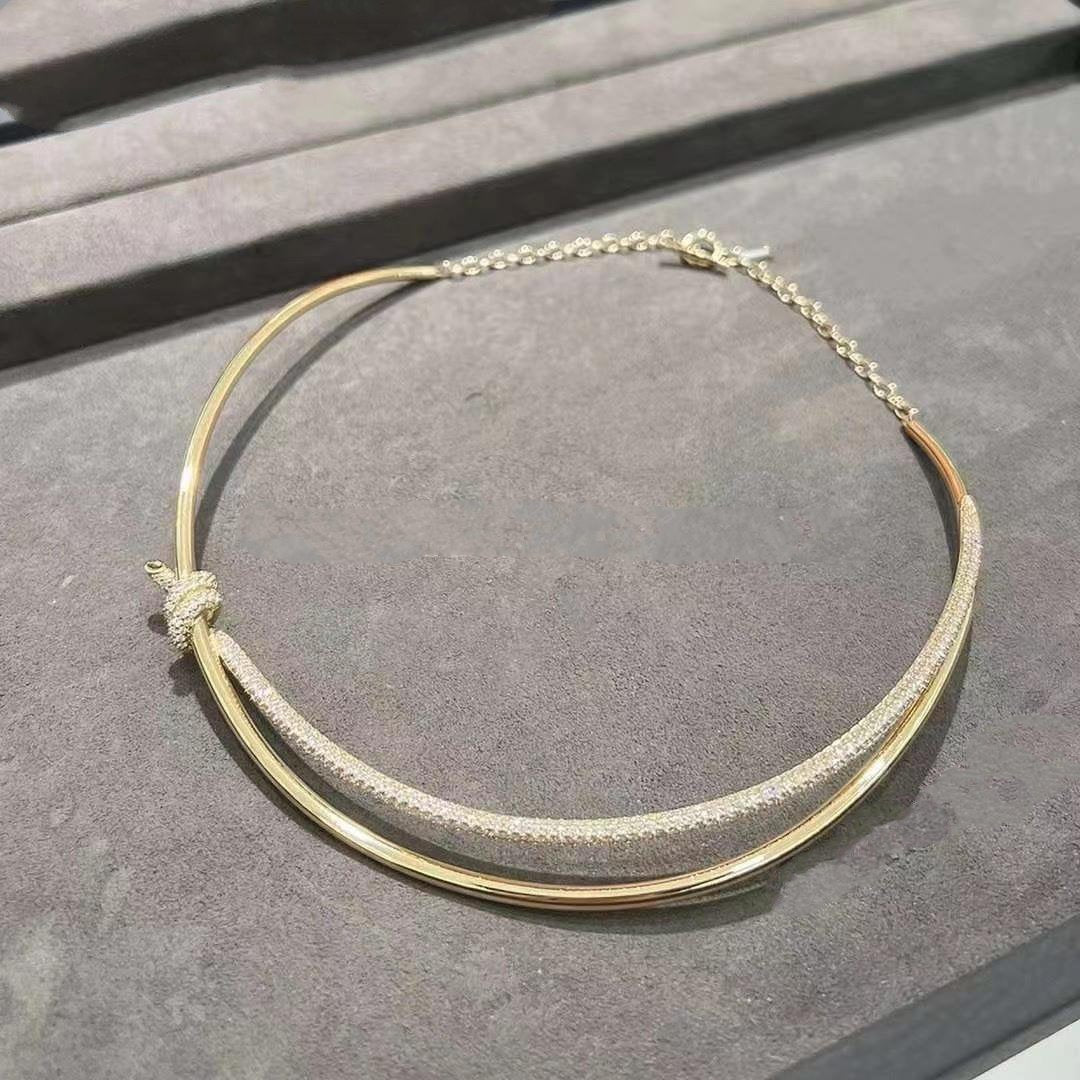 Tiffany Knot Double Row Necklace in Yellow Gold with Cubic Zirconia