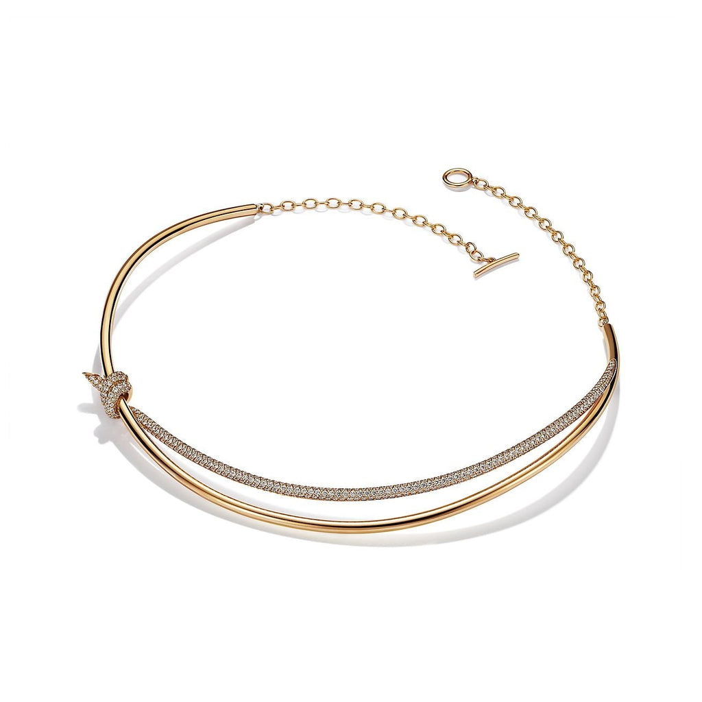 Tiffany Knot Double Row Necklace in Yellow Gold with Cubic Zirconia