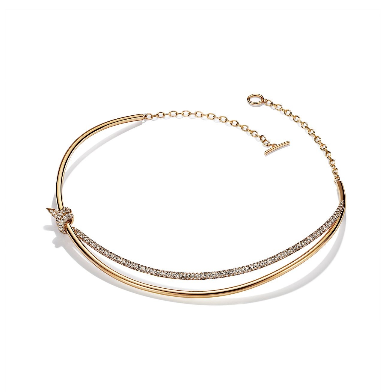 Tiffany Knot Double Row Necklace in Yellow Gold with Cubic Zirconia