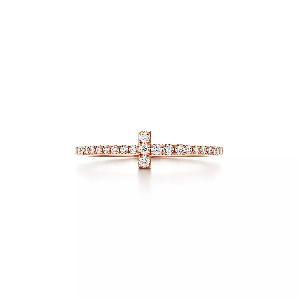 Tiffany T Ring Cubic Zirconia Pink Gold