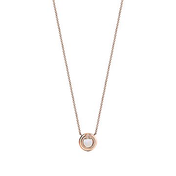 Tiffany Cubic Zirconia and Mother Pearl Circle Necklace Pendant