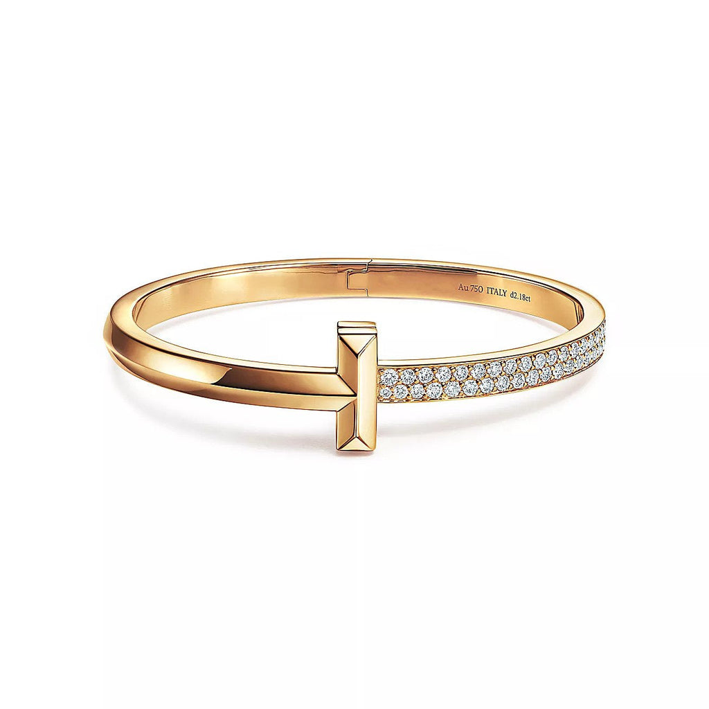 Tiffany T1 Wide Cubic Zirconia Hinged Bangle Pink Gold