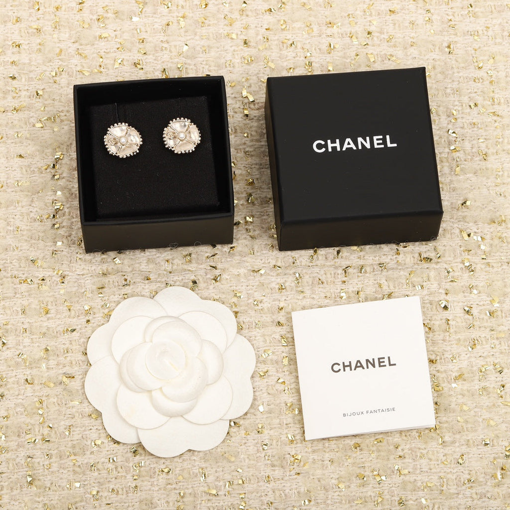 Chanel Double C Small Camellia Gold Earrings