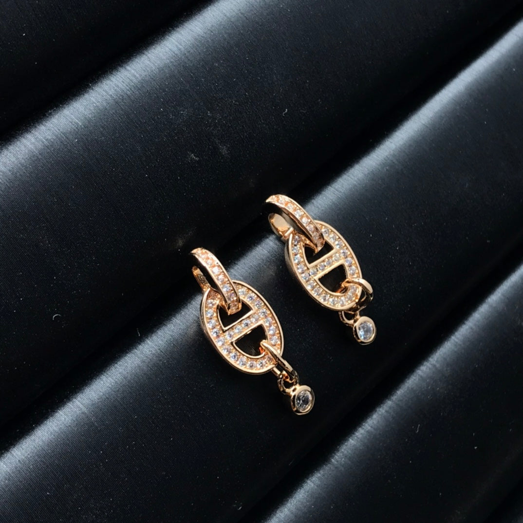 Hermes HM Pig Nose Full of Diamond Earrings