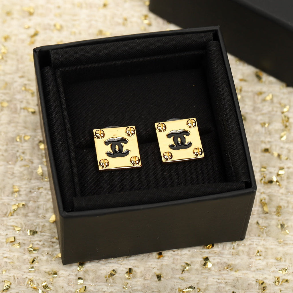 Chanel Square Gold Earrings