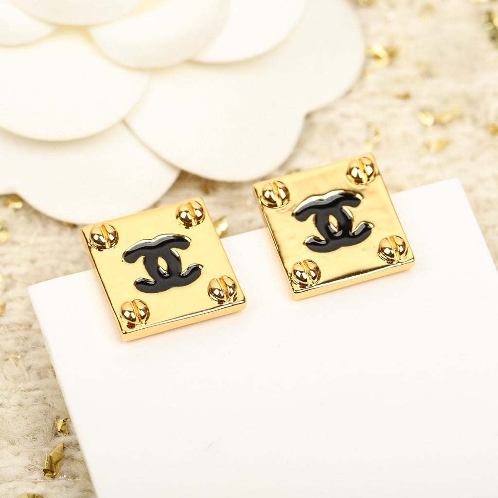 Chanel Square Gold Earrings