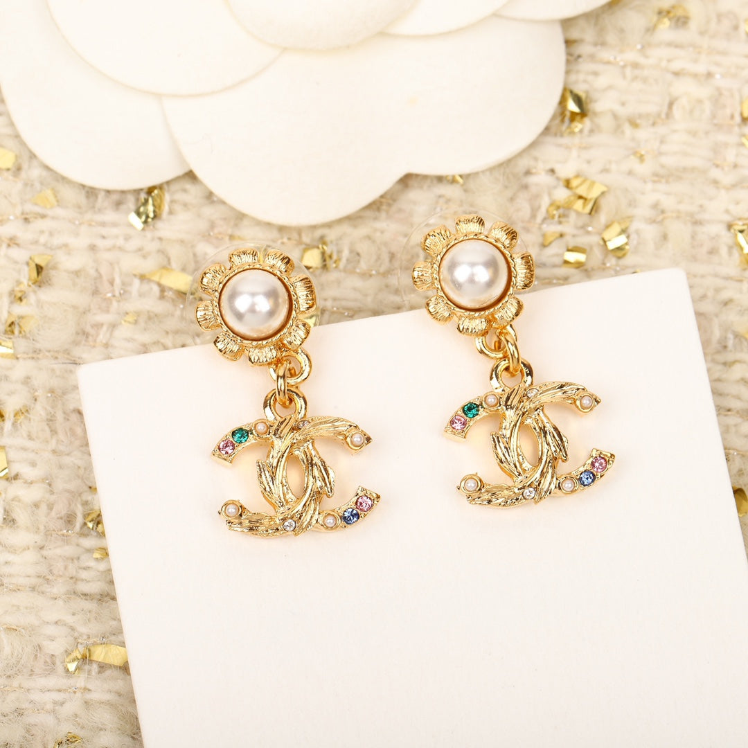 Chanel Sunflower Gold Multi Diamonds Drop Earrings