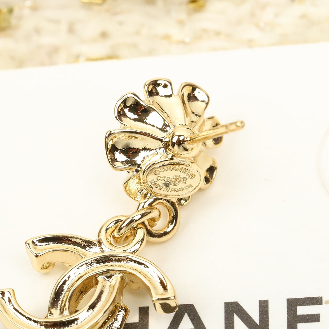Chanel Sunflower Gold Multi Diamonds Drop Earrings