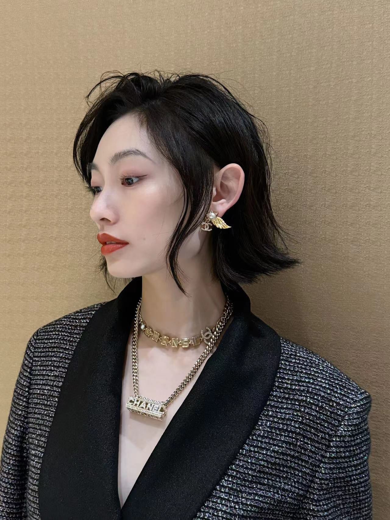 Chanel Wing Double C Gold Diamonds Earrings