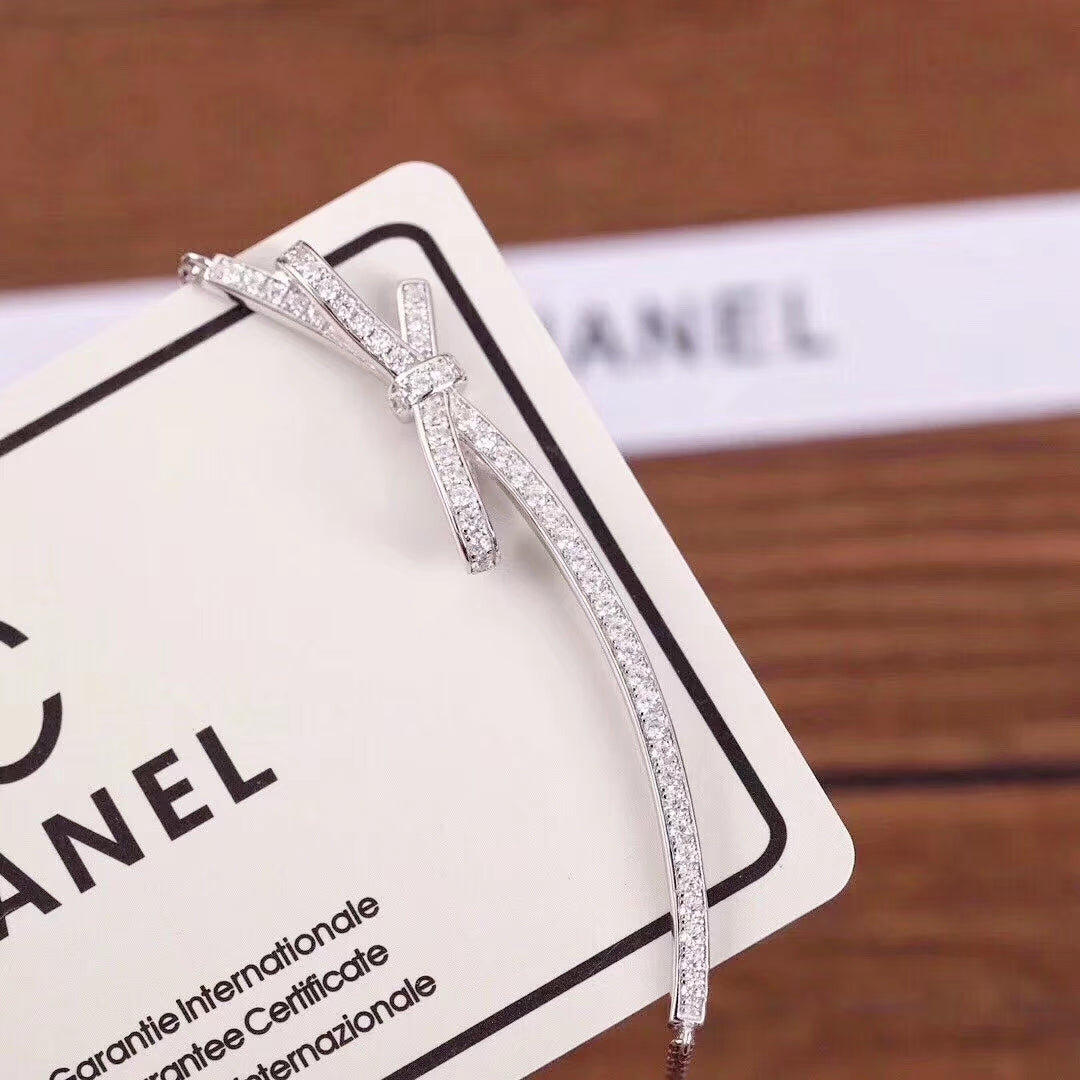 Chanel Ruban Bow Silver Cubic Zirconia Necklace