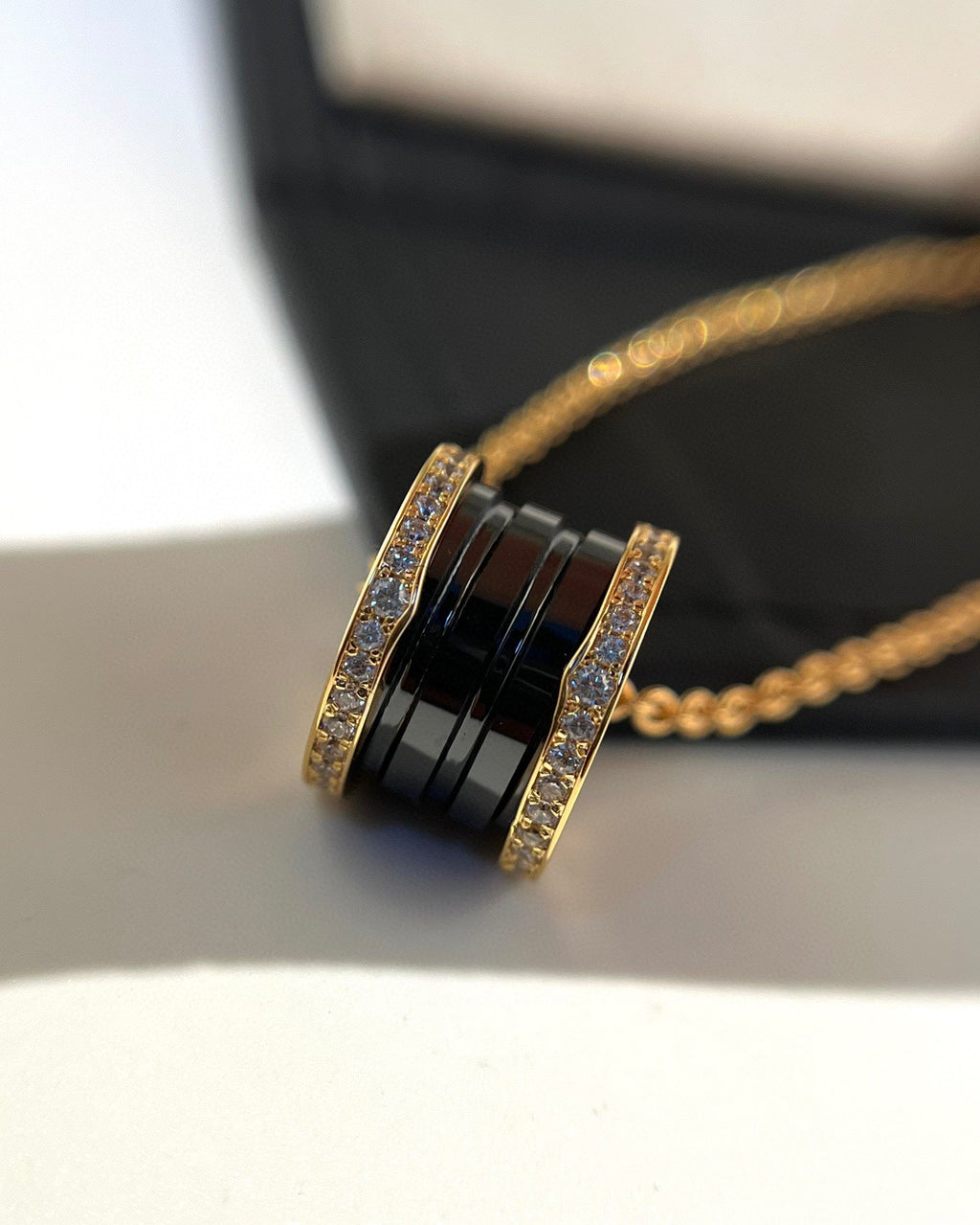 Bvlgari Zero 1 Black Ceramic Cubic Zirconia Pink Gold Necklace