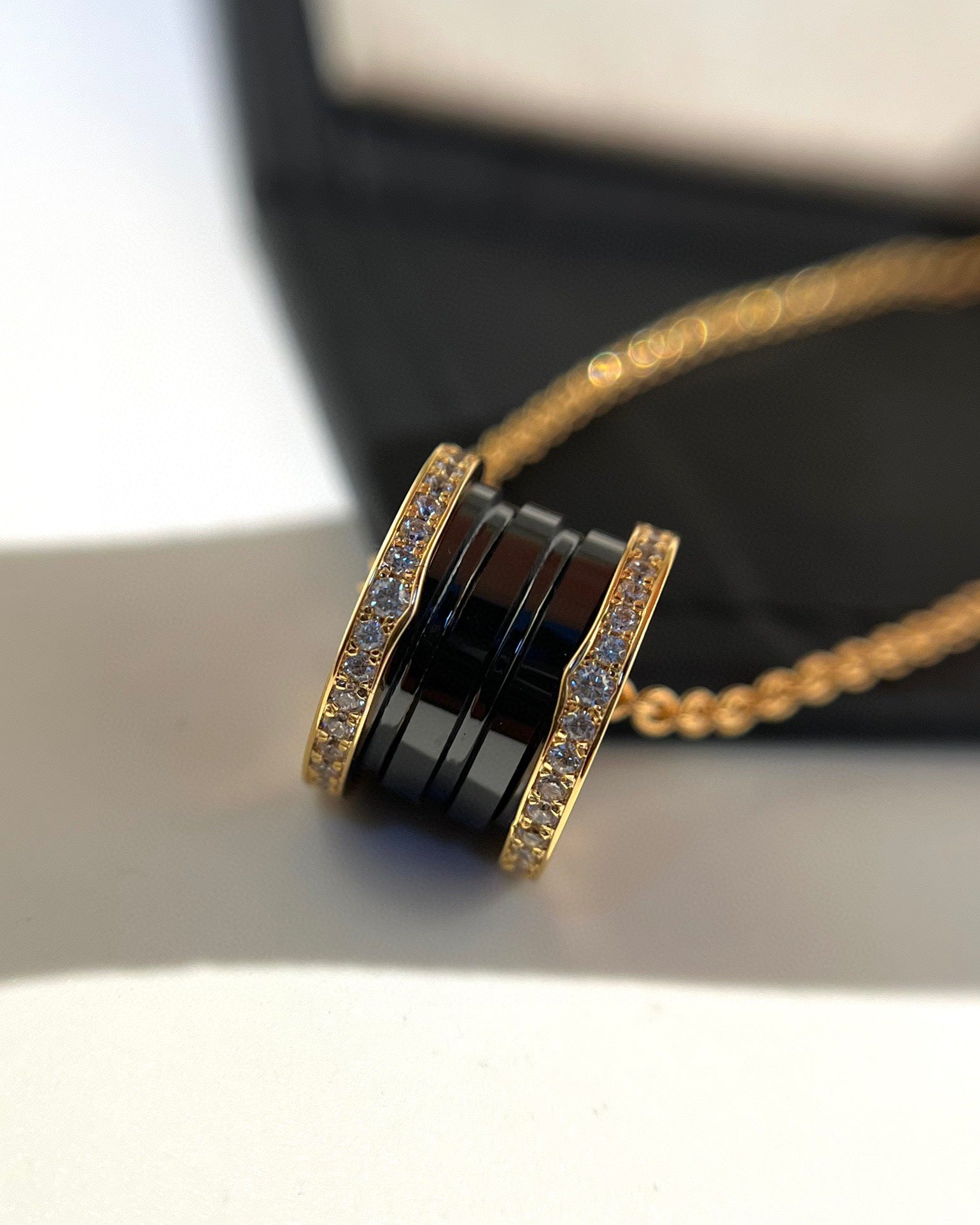 Bvlgari Zero 1 Black Ceramic Cubic Zirconia Pink Gold Necklace