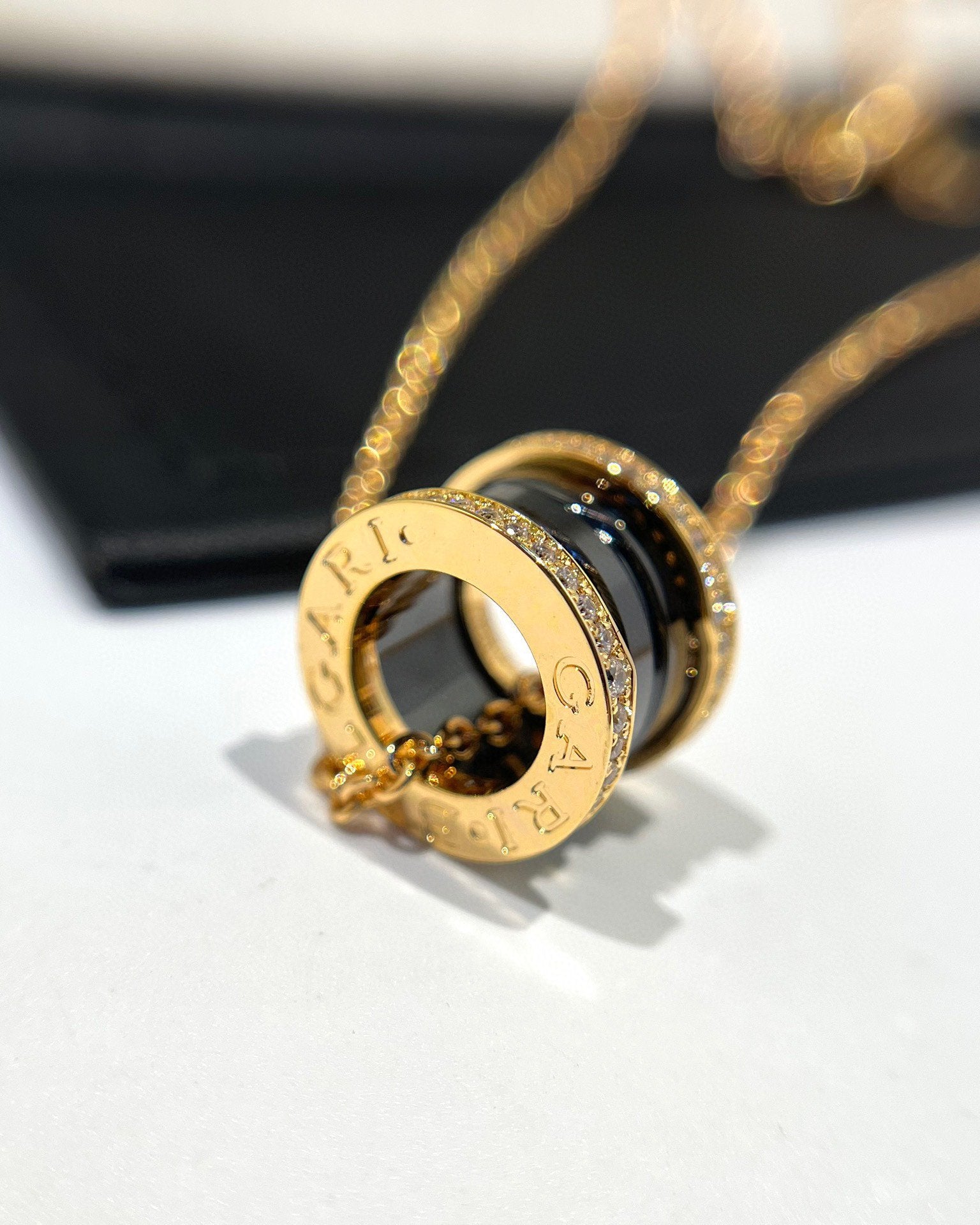 Bvlgari Zero 1 Black Ceramic Cubic Zirconia Pink Gold Necklace
