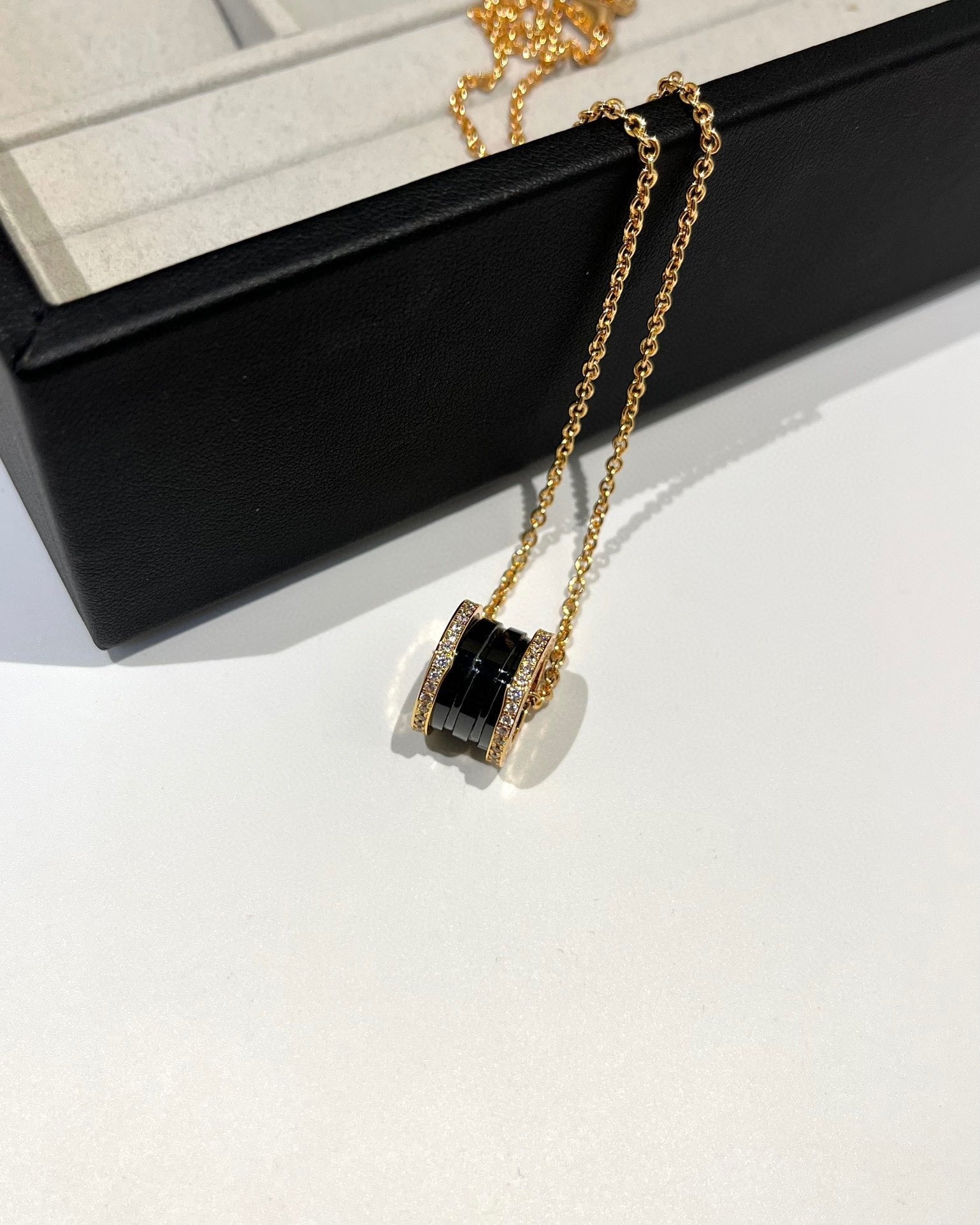 Bvlgari Zero 1 Black Ceramic Cubic Zirconia Pink Gold Necklace
