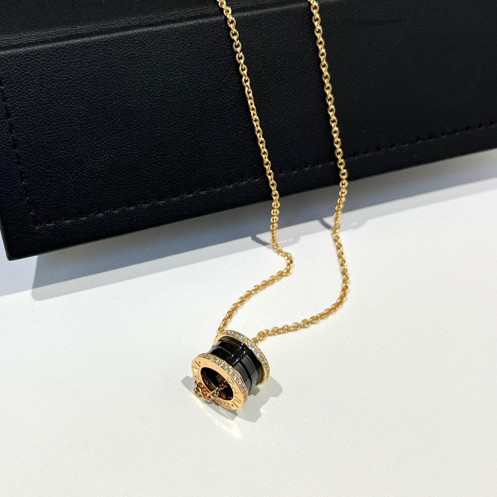 Bvlgari Zero 1 Black Ceramic Cubic Zirconia Pink Gold Necklace