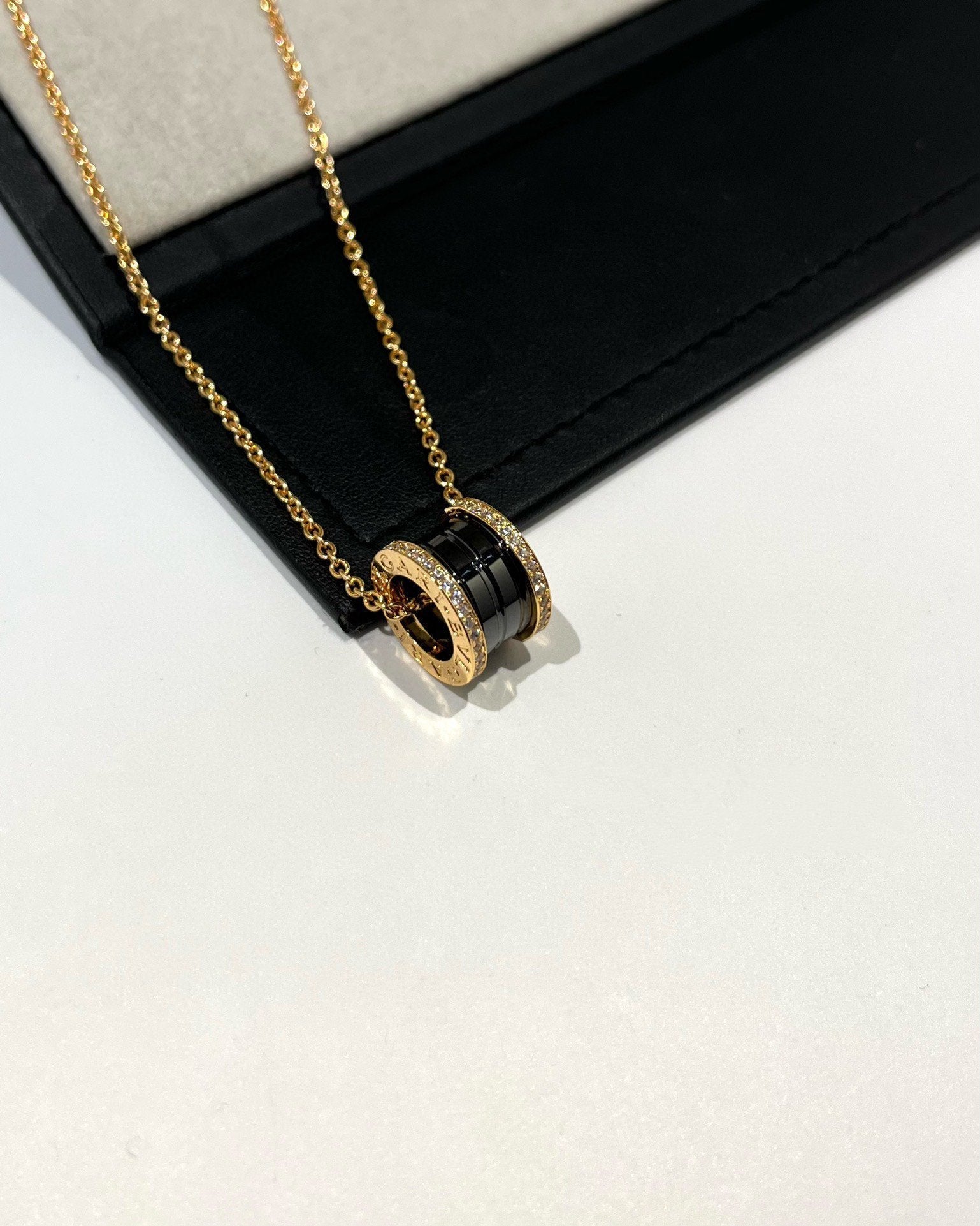 Bvlgari Zero 1 Black Ceramic Cubic Zirconia Pink Gold Necklace