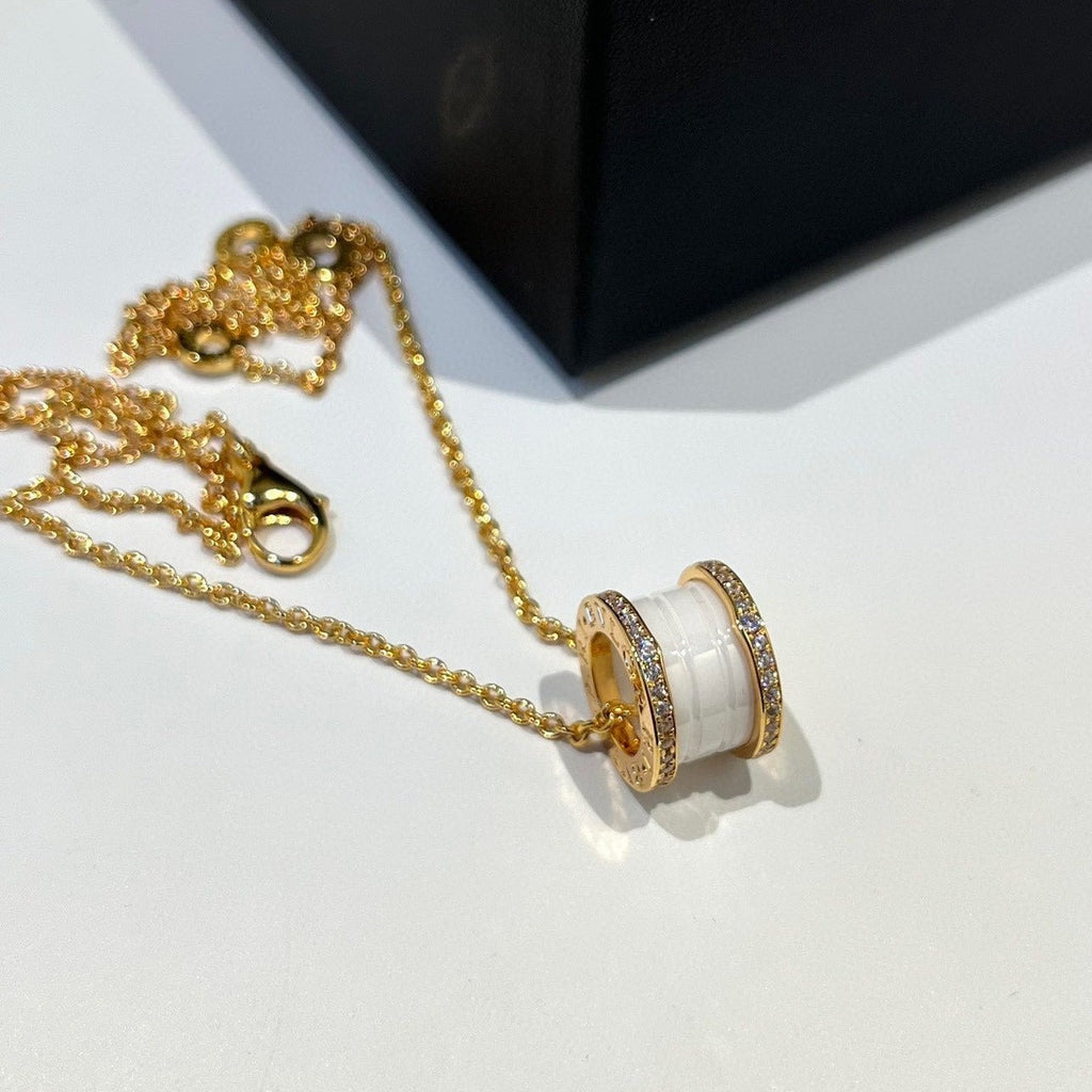 Bvlgari Zero 1 White Ceramic Cubic Zirconia Pink Gold Necklace